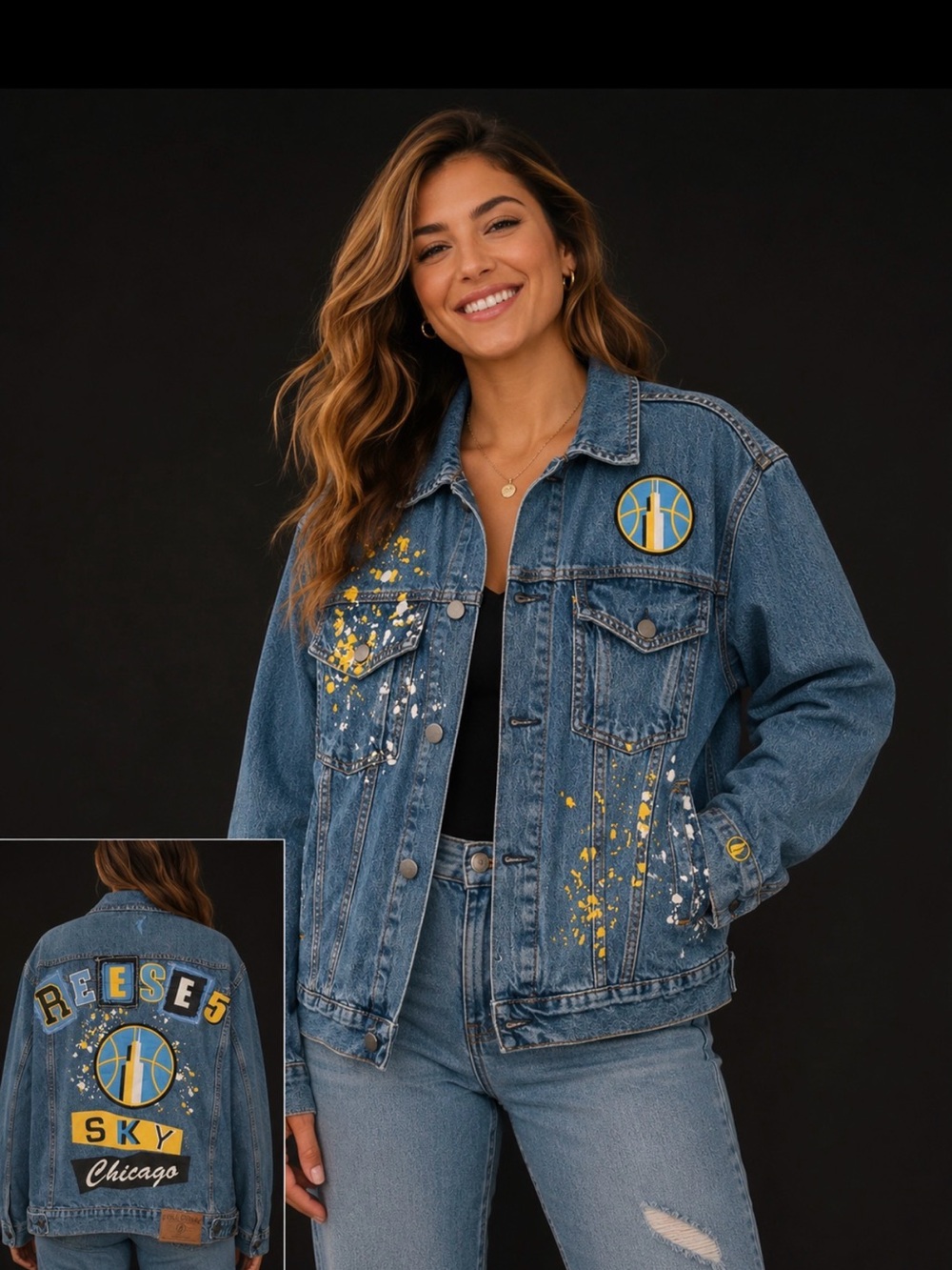 FISLL Angel Reese #5 Chicago Sky WNBA Denim Jacket Women’s Small NWT